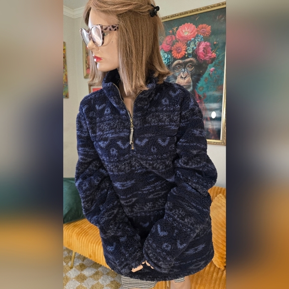 Alpine Sherpa Half-Zip Navy Blue Pullover. Very Warm! Excellent Condition. - Picture 3 of 8